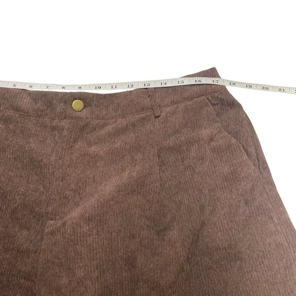 Brown Corduroy Wide Leg Bermuda Shorts N0590